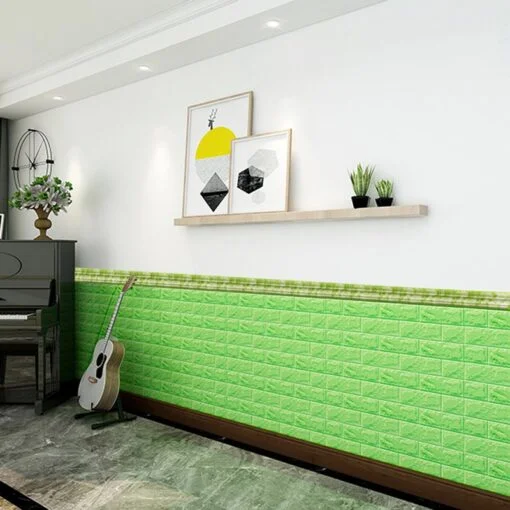 Light Green । Self-Adhesive 3D Brick Pattern Foam Wall Sticker (23 sq. ft. / 27×120 inch) । CN-75