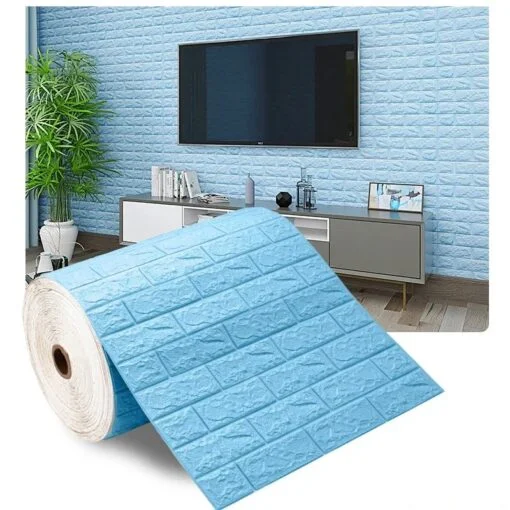 Sky । Self-Adhesive 3D Brick Pattern Foam Wall Sticker (23 sq. ft. / 27×120 inch) । CN-75