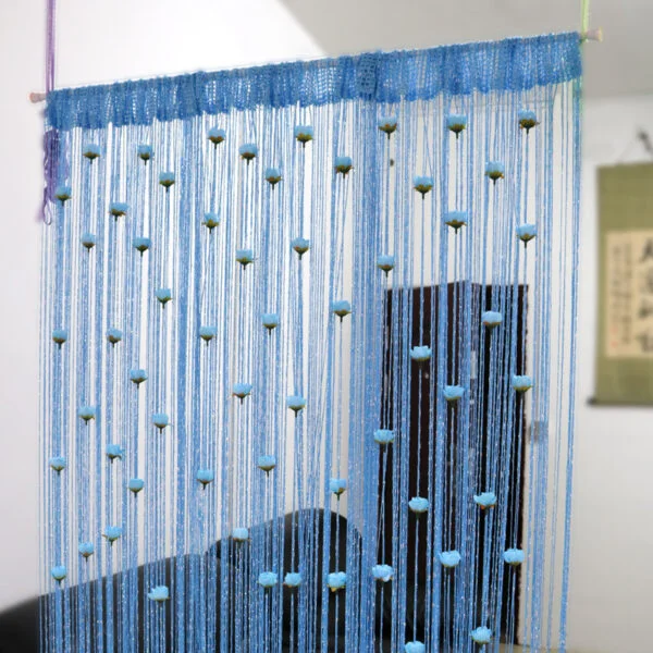 Blue । Elegant Curtain  with Rose Flower & Thread Shiny Tassel (20 Rose) । CN-27