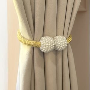Golden । Magnetic Curtain Tieback with Big Pearl Ball (1 Pair) । CN-28