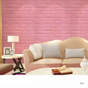 Alternative view of Pink । Self-Adhesive 3D Brick Pattern Foam Wall Sticker (23 sq. ft. / 27x120 inch) । CN-75