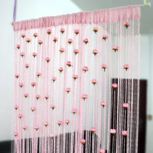 Pink । Elegant Curtain with Rose Flower & Thread Shiny Tassel (20 Rose) । CN-27